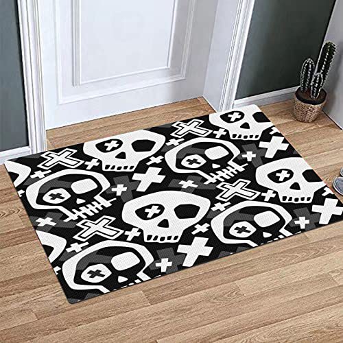 BOMEKS Alfombra Baño,Alfombra Ducha Antideslizante,Patrón Continuo de temática gótica contemporánea con Cabezas de Esqueleto,Alfombra de baño para baño,Ducha,Dormitorio,Cocina,Puerta