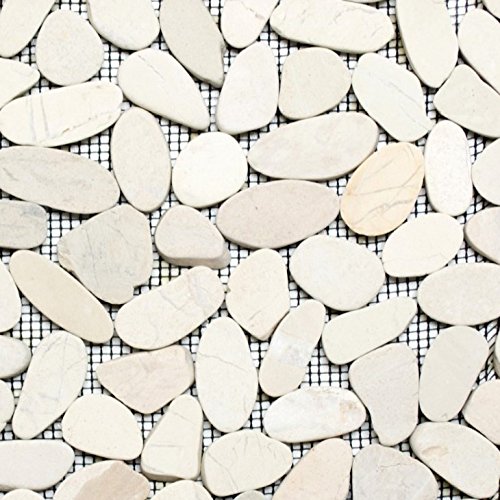 Azulejos de piedra de río cortadas en blanco, para baño, baño, ducha, cocina, espejo, revestimiento de bañera, placa de mosaico