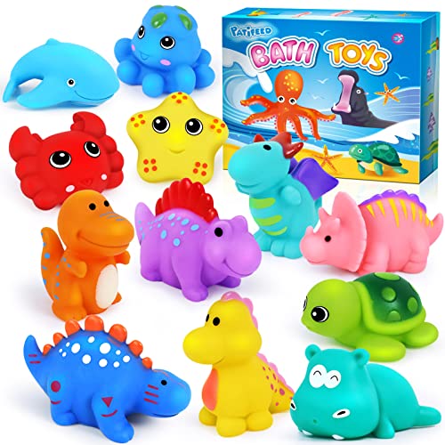 PATIFEED Juguetes Baño Bebe, Juguetes Bañera de Dinosaurios para la Ducha de la Piscina , Juguetes Baño Regalo para Niños Pequeños de 3 4 5 6 7 8 Niños Niñas(12PCS)