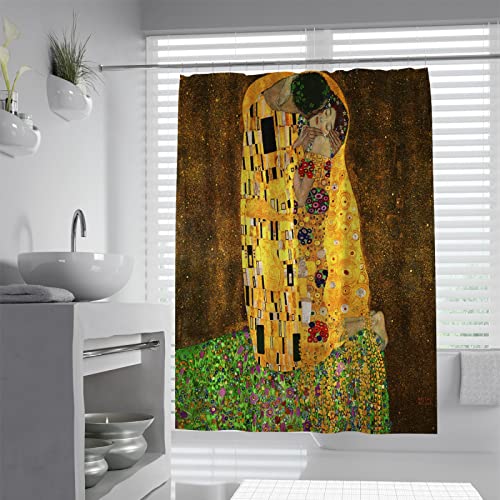Gustav Klimt Obra de Arte Pintura Cortinas de Ducha Decoración de baño con Mujer Patrón de Beso Cortina de Ducha Soft Hotel Quality Design Marrón 150x200cm