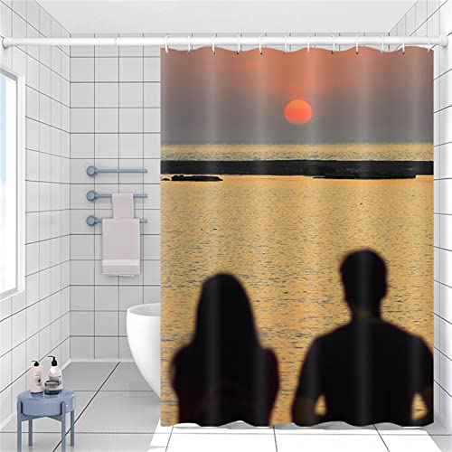 Cortina de Ducha,Pareja al Atardecer Antimoho Cortina Baño,12 Ganchos Cortinas,Impermeable Cortinas de Baño Camper,Impresión Digital en 3D Cortina de Duche Accesorios Baño,150x180cm