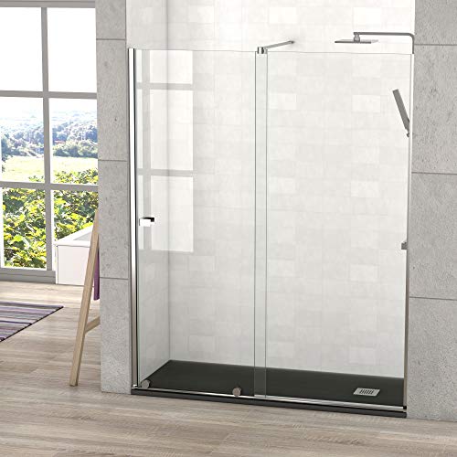 Mampara de Ducha FRONTAL corredera - EstiloBaño® NEW YORK - 1 Fijo y 1 Puerta Corredera - ANTICAL INCLUIDO - 8 mm TRANSPARENTE Cristal de Seguridad 8 mm - CROMO - Ancho 190 cm (intervalo 187-192)