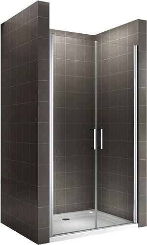 Moments of Glass Mampara de ducha puerta doble abatible, rango de ajuste de 74-77cm, altura: 185 cm, vidrio transparente de seguridad de 6mm - NC