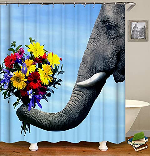 WILLMEIH cortina bañera Elefante animal flor 40
