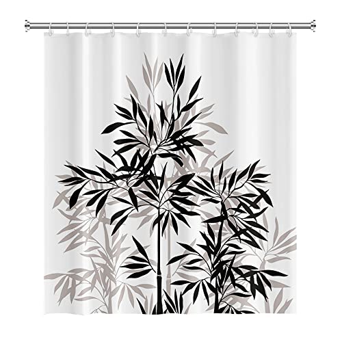 SDOTPMT 122x183cm Bambú Silueta Cortina de Ducha Bambú Sale de Bosquejo Blanco Cortina de baño Clásico Pintura en Tinta Cortina bañera para niños Baño Tela Poliéster con Ganchos