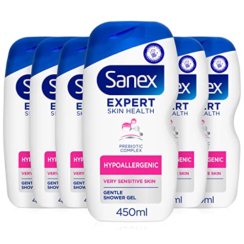 Sanex BiomeProtect Gel de ducha hipoalergénico 6 x 450 ml (paquete de 6) | Limpia suavemente tu piel sensible | Dermatológicamente probado | Respeta el pH de la piel | 0% sulfatos