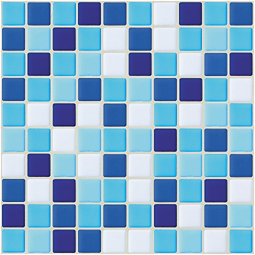6 Piezas Ecoart Decorativos Adhesivos Para Azulejos Pegatina de pared, Azulejos de gel, diseño de mosaico, efecto 3d, Cenefa autoadhesivo, Para cuarto de baño y cocina(Azul y Blanco)