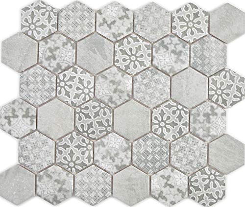 Azulejos de mosaico de cerámica hexagonal, color gris, revestimiento de pared de ducha, espejo de cocina, panel de encimera_f, 10 alfombrillas de mosaico