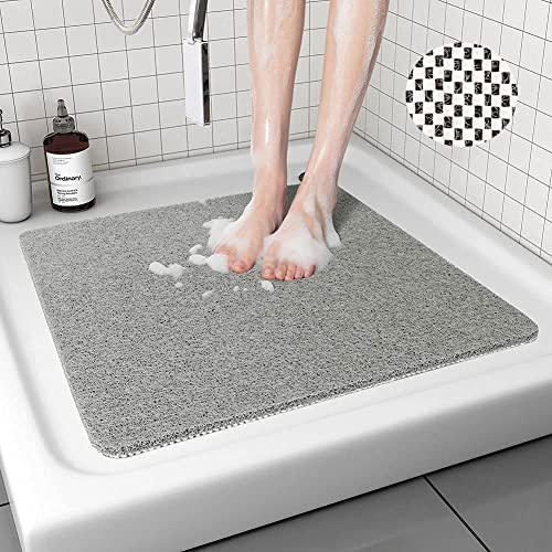 Lurowo Alfombra de ducha antideslizante, alfombra de baño de luffa PVC con dragón, alfombra de masaje suave, secado rápido para salas de baño, 53 x 53 cm, gris