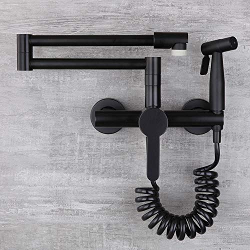 Grifo cocina pared grifo de cocina puede ser negro plegable, 2 tipos de salida de agua, grifo del fregadero de cocina fría y caliente, grifo de cocina giratorio y retráctil-negro