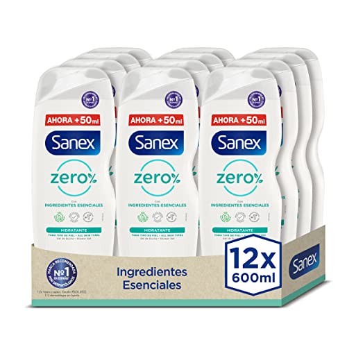 Sanex Zero% Piel Normal, Gel de Ducha o Baño, Hidratante, Pack 12 Uds x 600ml