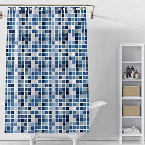 WONGS BEDDING Cortina de ducha con patrón de mosaico azul, cortina de ducha resistente al moho, cortina de ducha impermeable de tela de poliéster con gancho de plástico (180 x 200 cm)