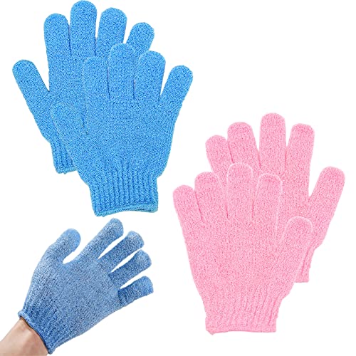 2 Pares De Guantes Exfoliantes, Guantes De BañO Exfoliantes, guante exfoliante corporal, Guantes De BañO De Cinco Dedos Para Hombres, Mujeres, NiñOs Para Exfoliar/Ducha/BañEra/Spa/Masaje (2 Colores)