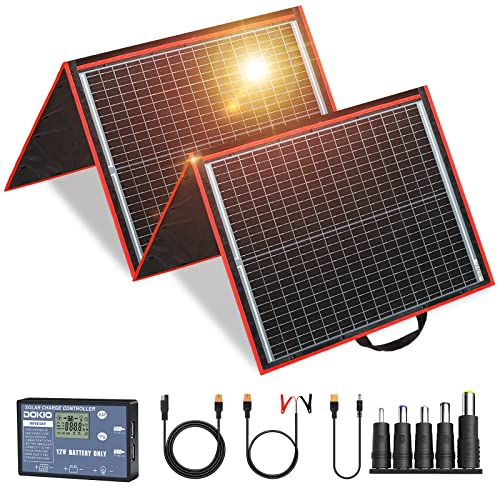 DOKIO Kit Panel Solar Plegable 160W Monocristalino Portátil, Imermeable, ideal para la energía solar al aire libre, embarcaciones, camping, caravanas o autocaravanas. para batería de 12V