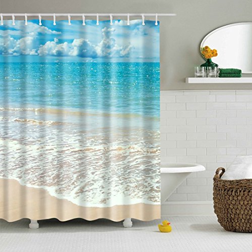 Cortina de ducha de JameStyle26 con impresión digital, incluye anillas de cortina, antimoho, diseño de playa, oriental, animales para baño y bañera, lavable, poliéster, beige, 180 x 200 cm