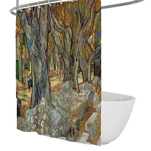 Bywoo Decor Paisaje de otoño Pintura artística Cortina de Ducha de Van Gogh con Ganchos Obra de Arte de Gogh Avenida bajo el Bosque Cortina de partición de baño 220x180cm