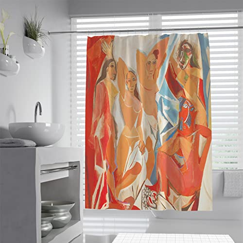 Obra de Arte Abstracta Cortina de Ducha Tela Tela Cortina de baño Set con 12 Ganchos de plástico para bañeras de Ducha Rojo Blanco Azul W120xL180cm