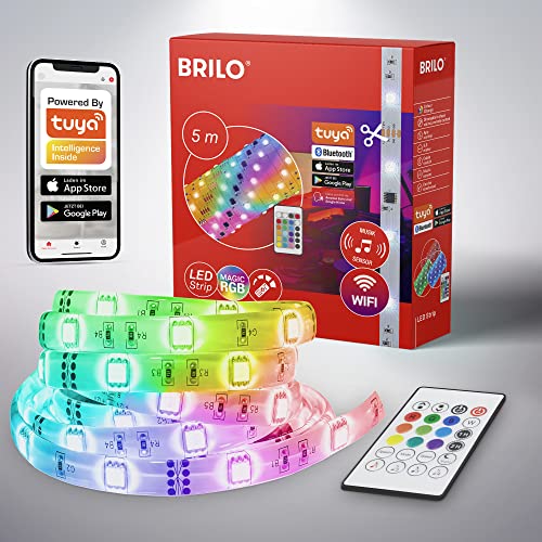 Briloner - Tira de LED RGBIC 5m, la banda de luz RGBIC mágica se puede acortar, control por app, control remoto, sensor de música, control por voz, banda de LED, tira de LED, tira de LED RGBIC