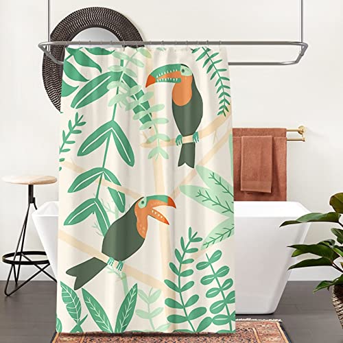Aotiwe Cortina de ducha con diseño de hojas de loro verde naranja poliéster 150 x 200 cm