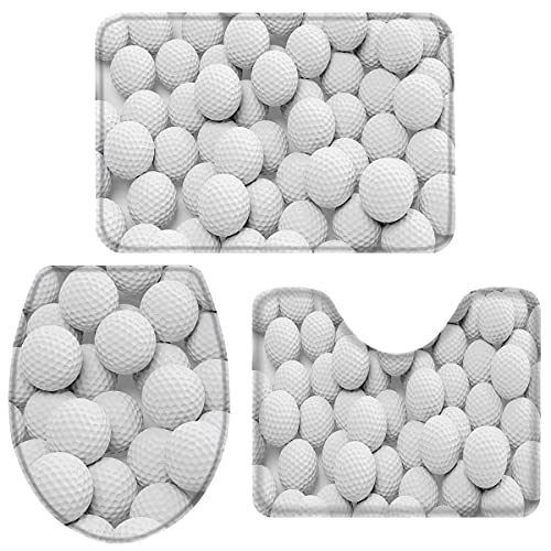 Alfombrillas De Baño Juego De 3 Piezas Tema De Deporte De Golf Blanco Alfombrilla De Ducha Suave Tapa De Inodoro para Ducha, Bañera, Casa