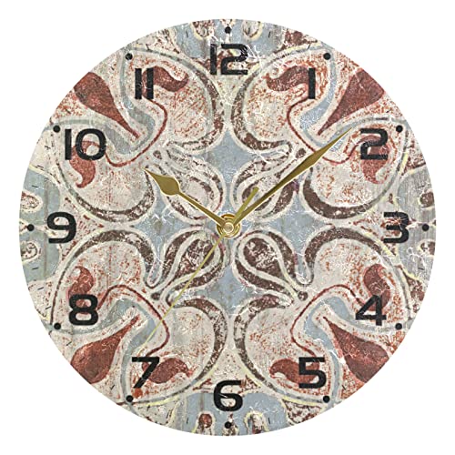 Reloj Boho Mosaico Redondo Reloj de Pared Decoración de la Habitación del Hogar Reloj de Cuarzo Atómico Silencioso Png Colorido Funciona con Pilas 10 Pulgadas Relojes de Tiempo para Dormitorio
