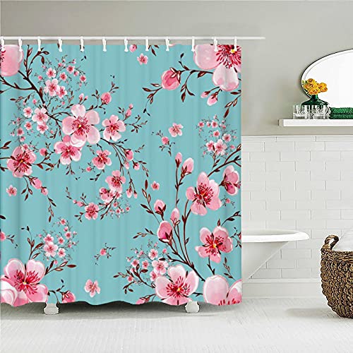 WILLMEIH Cortina de Baño Rosa flores plantas 72