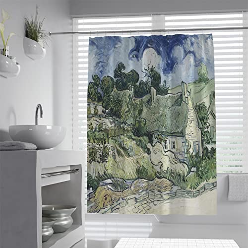 Juego de Cortina de Ducha Azul con 12 Ganchos Paisaje Rural Obra Maestra Van Gogh Arte Casa Decoración del baño Impermeable Tela Lavable Cortinas de baño 220x183cm