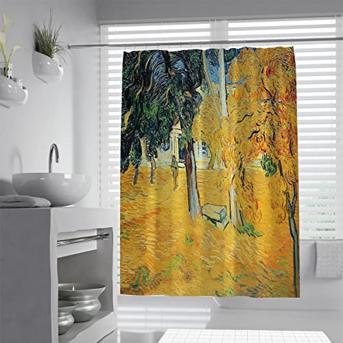 Van Gogh Pintura al óleo Cortina de Ducha Obra de Arte Retro Decoración de baño Otoño Amarillo Paisaje Bañera Cortina Set con Ganchos de plástico 180x180cm