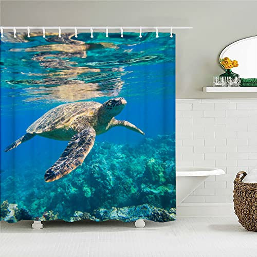 jjshily Cartoon Ocean Turtle Cortina de Ducha Impermeable Niños Cortina de Ducha de baño Bañera Mampara mampara con Ganchos