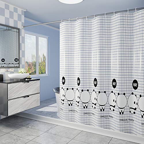 Cortina de Ducha de Tela Impermeable para baño 180 x 180 cm con patrón de Panda a Cuadros, Cortinas de baño de Tela Lavables a máquina, Accesorios de baño