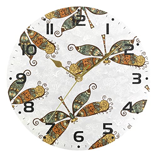 Reloj bohemio libélula moderno reloj de pared redondo decoración de la habitación del hogar, reloj sin garrapatas de cuarzo atómico silencioso Png colorido funciona con pilas de 10 pulgadas relojes