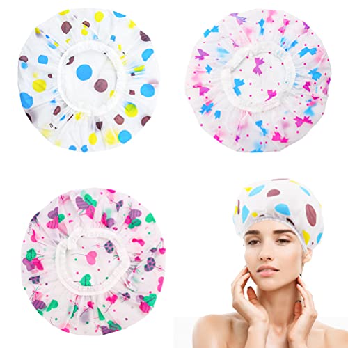 3 Piezas Gorro Ducha, Elástico Gorro de Ducha Mujer Baño Gorro Impermeable para el Pelo Reutilizable para Hogar Hotel Salón Lavado de Cara Cuidado de la Piel