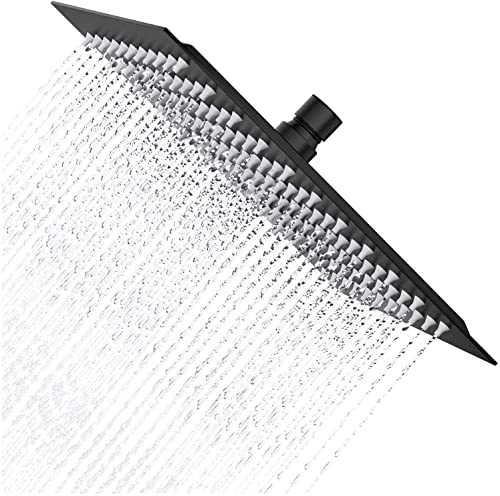 Drenky - Alcachofa de ducha de lluvia, color negro, grande, 40 x 40 cm, cabezal de ducha de lluvia, rectangular, hecho de acero inoxidable A2, con 324 boquillas de silicona para accesorios de ducha