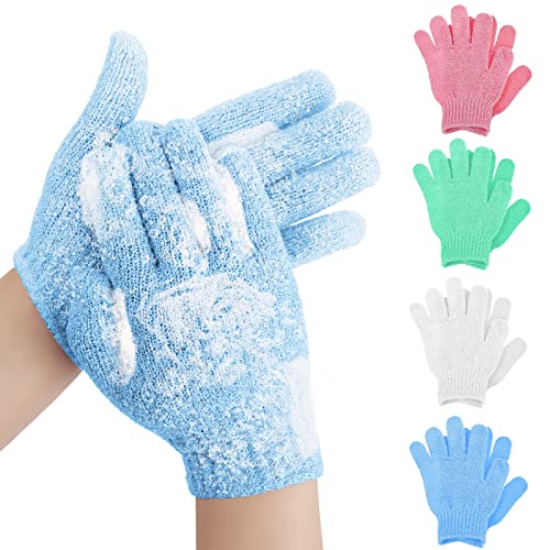 WLLHYF 4 pares de guantes exfoliantes, exfoliantes de baño y cuerpo, manoplas de microfibra de doble cara, guantes de ducha naturales de lufa, removedor de piel muerta, guantes para adultos y niños