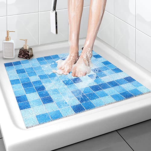 Alfombrilla de ducha de seguridad antideslizante, 60 x 60 cm, suave y cómoda alfombrilla de baño con orificios de drenaje, PVC Luffa Masaje Alfombras de ducha para zonas húmedas, secado rápido