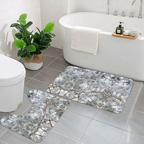 Evealyn 2 alfombras de baño con diseño de ramas cubiertas con nieve, antideslizantes, rectangulares, con forma de U, para baño, bañera y ducha