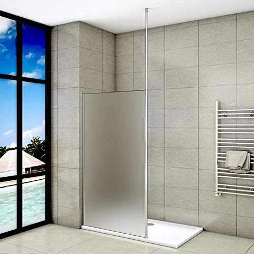 Mampara de ducha Panel Fijo con Barra a Techo, Cristal Templado Esmerilado Antical 8mm, 120x200cm