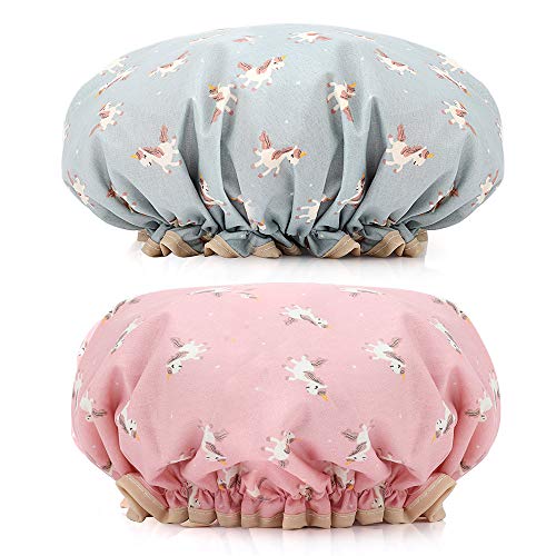 Gorro de ducha, 2 paquetes de gorro de baño impermeable de doble capa, gorro de ducha elástico, gorro de ducha spa, gorro de ducha reutilizable, champú para mujeres y niñas