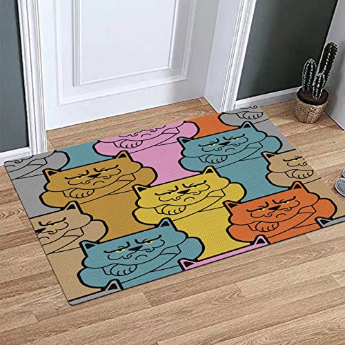 Alfombra Baño,Alfombra Ducha Antideslizante, Divertido patrón continuo colorido de gatos de cara gruñona Gráfico de dibujos animados de mascot,Alfombra de baño para baño,ducha,dormitorio,cocina,puerta