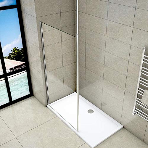 Mampara de ducha Panel Fijo con Barra a Techo, Cristal Templado Transparente Antical 8mm, 80x200cm