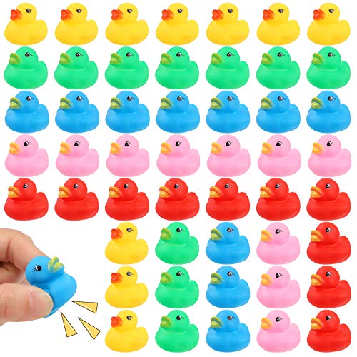 YsesoAi 50 piezas multicolor Mini juguete de goma Flotador de pato para bebé de baño, regalo de fiesta de cumpleaños para ducha (5 colores)