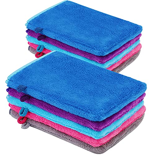 PHOGARY Paquete de 10 Piezas de Manoplas de baño Guantes para lavarse tamaño 15x21 cm Colgador de cordón algodón Premium, 5 Colores