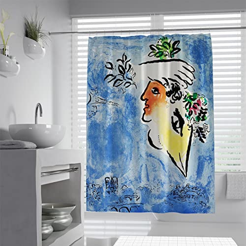 Cortina de Ducha de Pintura de fama Mundial para baño Obra de Artista Famoso Chagall Tela de poliéster Impermeable Bañera Cortinas de Ducha W90xH180cm