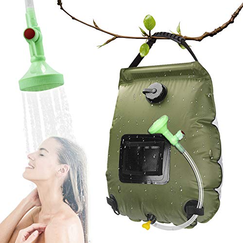 RANJIMA Ducha de Camping Ducha Solar,Bolsa de Ducha 20L con indicador de Temperatura,Calentador portátil de Ducha para Acampar con Cabezal de Ducha,para Camping Playa Natación Viajes al Aire Libre