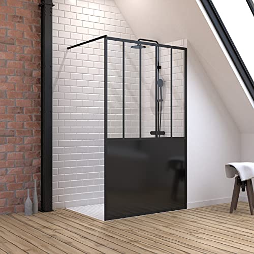 Aurlane Pack de pared de ducha de 120 x 200 cm, color negro mate y plato de ducha para encerar, 80 x 120 cm, recortable