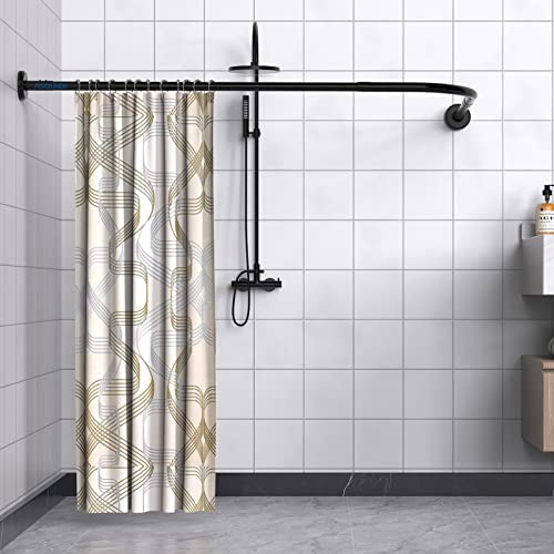 Barra de cortina de ducha en forma de L requiere perforación de acero inoxidable,barra telescópica para bañera de 70-100x70-100cm, con 24 anillos de cortina,barra de ducha para baño,vestuario-negro
