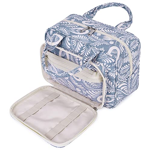 Bolsa de aseo de tamaño completo bolsa de cosméticos de viaje bolsa de maquillaje organizador para mujeres y mujeres, Hoja azul.