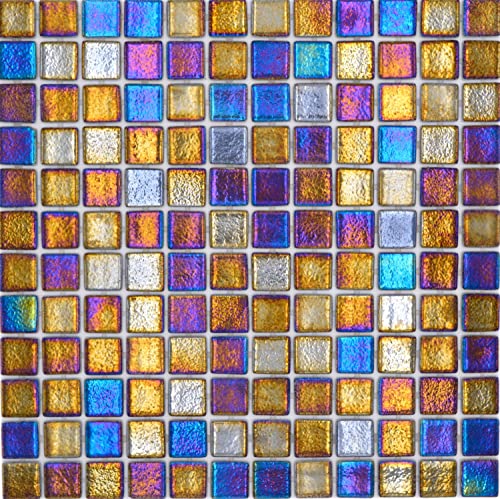 Mosaico de mosaico para piscina, de cristal reciclado, color negro brillante, para pared, suelo, cocina, baño, ducha, 1 alfombrilla