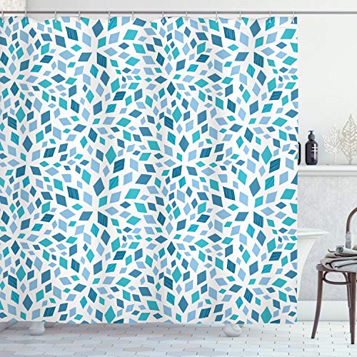 ABAKUHAUS Teal Cortina de Baño, Resumen del Mosaico de los Tonos Azules, Material Resistente al Agua Durable Estampa Digital, 175 x 200 cm, Pizarra Azul Turquesa