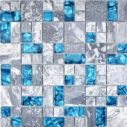 Mosaico de azulejos traslúcidos de cristal gris y azul para pared, baño, ducha, cocina, espejo, revestimiento de bañera, placa de mosaico